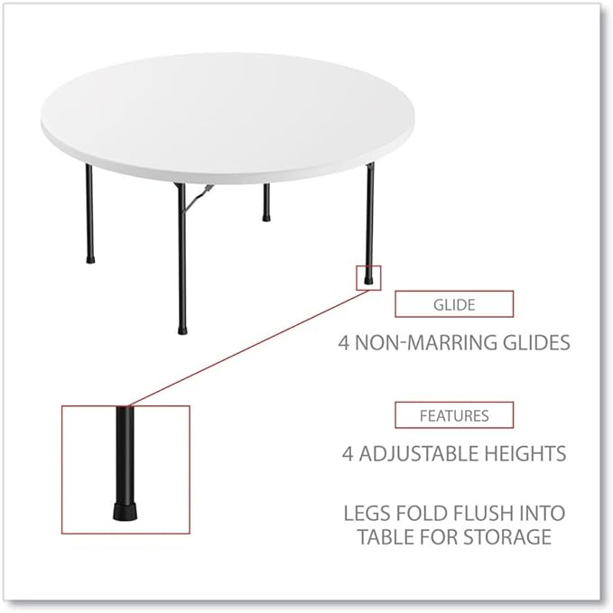 Alera Round Plastic Folding Table, 60" Diameter x 29.25h, White
