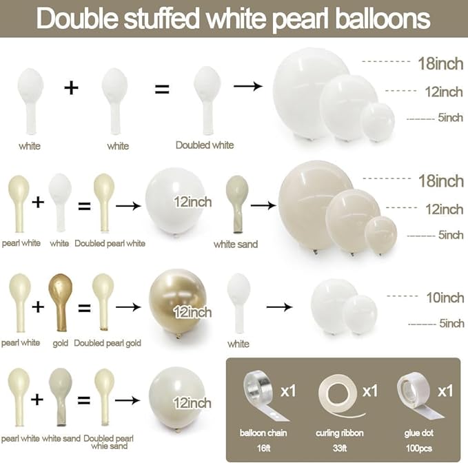 White Balloon Arch Pearl White Balloons Gold Balloon Arch Kit Pearl Sand Balloons Different Size For Wedding Bridal Anniversary Engagement Prom Party Decorations