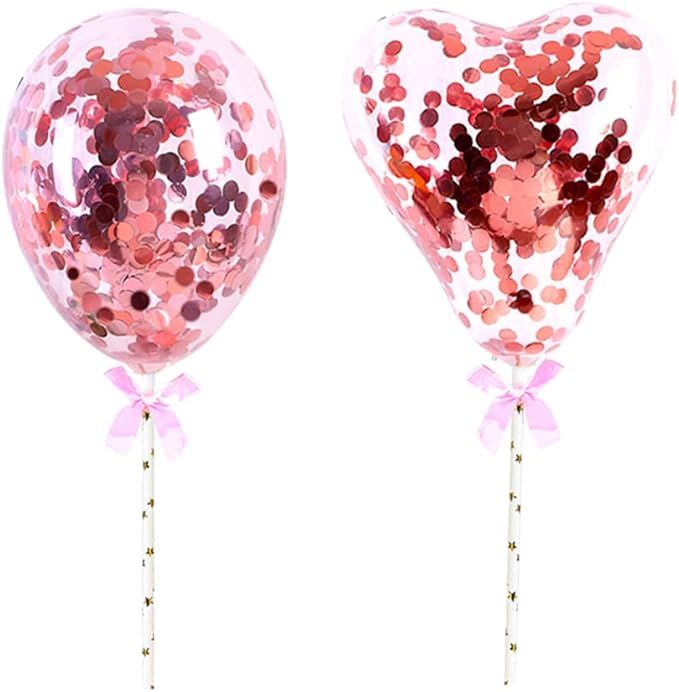 Daimay Pink Birthday Cake Topper Supplies Acrylic Glitter 3rd Happy Birthday Cake Deco with Confetti Balloon Paper Fans Stars Firework Cupcake Toppers for Baby Shower Birthday Party - Rose Gold 3