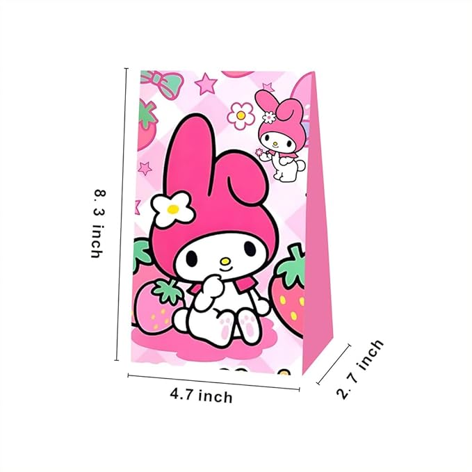 BNFUO 12pcs Melody Birthday Party Gift Bags Goodie Bags,Pink Cartoon Party Supplies for Kids Birthday Decorations