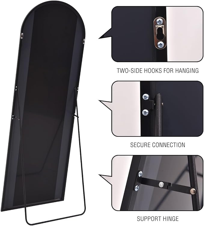 ITSRG Full Length Mirror with Stand, 38"x77" Floor Mirror Freestanding, Arched Oversized Mirror, Wall Mounted for Bedroom(Black)