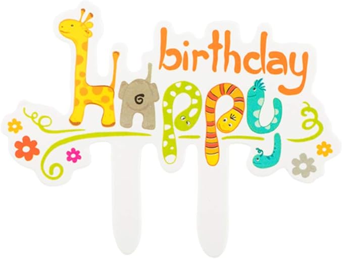 Restaurantware Top Cake 3.8 X 2.8 Inch Cake Toppers 10 Happy Birthday Cake Topper Inserts - Sturdy Assorted Animal Theme Multicolor Paper Cake Decoration For Kid's Birthday Parties