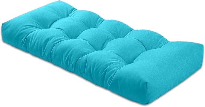 Bench Cushion 45 inches,Indoor/Outdoor Non-Slip Tufted Cushions, Premium Waterproof Linen, Soft Piano Sofa Cushions, Entryway Storage, Bay Window, High-Density Memory Foam(Light Blue-45x18x4in)