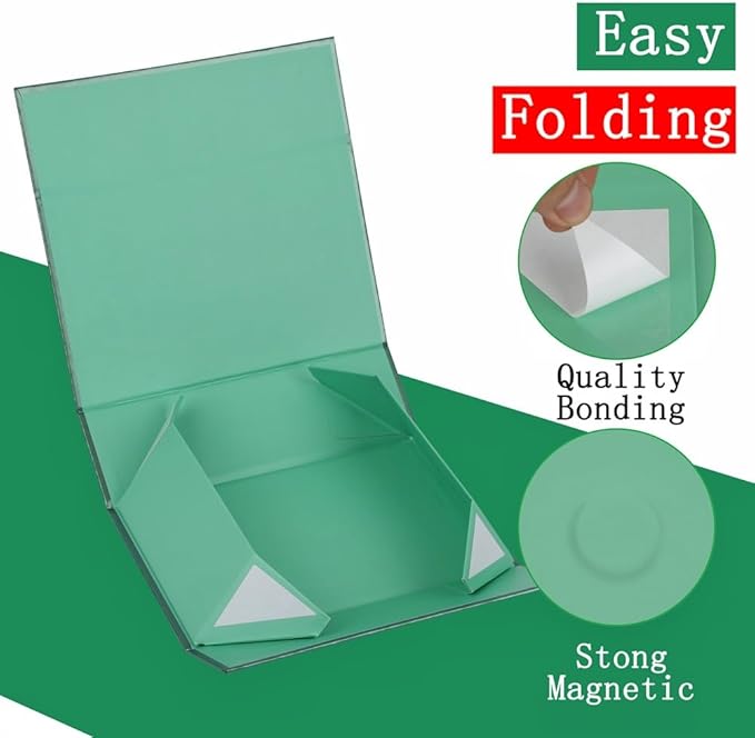 UoeRing 6 Pack Green Gift Box 9.5x6x3 inch Small Luxury Gift Box for Presents with Magnetic Lid Collapsible,Birthday,Christmas,Contains Card, Ribbon, Tissue Paper,Shredded Paper Fille