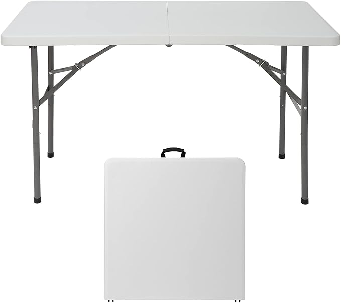 ZENY 4ft Portable Folding Table Plastic Indoor Outdoor Picnic Party Camp Dining Table with Handle, White