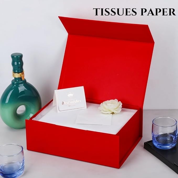 UoeRing 1 Pcs Red Gift Box 11.5x8x4 inch Luxury Gift Box for Presents with Magnetic Lid Collapsible,Valentine's Day,Christmas,Contains Card, Ribbon, Tissue Paper,Shredded Paper Fille