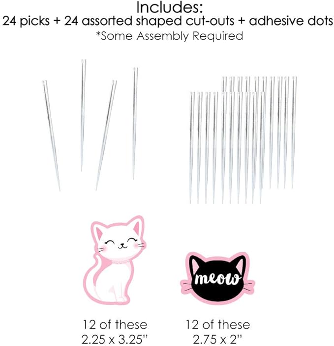 Big Dot of Happiness Purr-fect Kitty Cat - Dessert Cupcake Toppers - Kitten Meow Baby Shower or Birthday Party Clear Treat Picks - Set of 24
