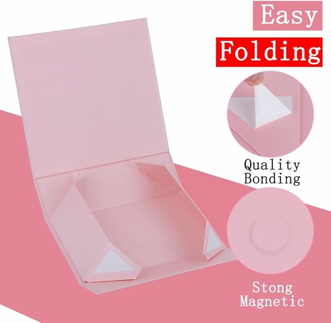 UoeRing 2 Pack Pink Gift Box Large 13.5x11.8x4.7 inch Luxury Gift Box for Presents with Magnetic Closure Lid Collapsible,Birthday,Contains Card, Ribbon, Tissue Paper,Shredded Paper Filler