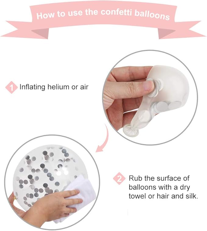Silver Pink Balloons Garland Kit, 100pcs White and Silver Confetti Metallic Latex Balloons Arch with 16ft Tape Strip & Dot Glue for Girl Baby Shower, Birthday Party, Wedding, Anniversary Decorations