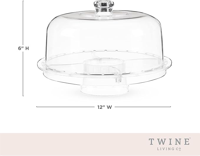 Twine Multi-Functional Acrylic Server with Bundt Cake Mold, Dessert Serving Platter Set, Cake Pan, Cake Stand, Clear Acrylic, Silicone, 4-Piece Set