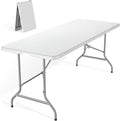 DUMOS 6 Feet Folding Picnic Table, Plastic Table with Carrying Handle, Heavy Duty Portable Table for Camping Party, White