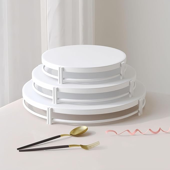 3 Pcs Metal Cake Stands Set 8/10/12 inch, Round Dessert Display Trays, Multi-Size Cupcake Holders,Dessert Trays for Party, Wedding, Birthday, Home Decor,Parties (White)
