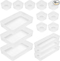 Poeland 15 Pcs Drawer Organizer Tray Storage Box for Bedroom Dresser Bathroom Kitchen, Frosted