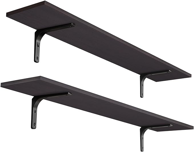 DINZI LVJ Long Wall Shelves, 47.3Inch Wall Mounted Shelves Set of 2, Extra Large Floating Storage Ledges with Sturdy Metal Brackets for Living Room, Bathroom, Bedroom, Kitchen, Espresso