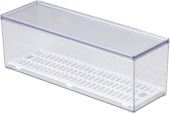 Large Transparent Flatware Tray Kitchen Drawer Organizer With Lid and Drainer - Plastic Kitchen Cutlery Tray and Utensil Storage Container with Cover - Dust-proof Dinnerware Holder