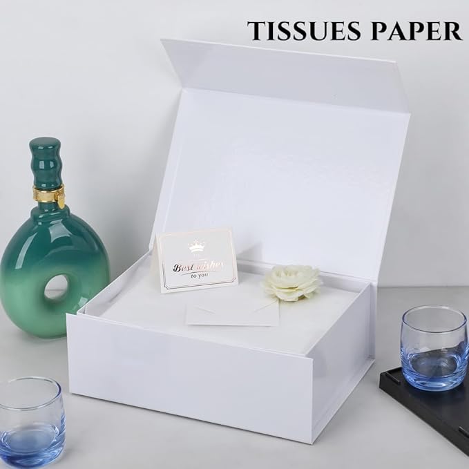 UoeRing 6 Pack White Gift Box 11.5x8x4 inch Luxury Gift Box for Presents with Magnetic Lid Collapsible,Birthday,Bridesmaid Proposal,Contains Card, Ribbon, Tissue Paper,Shredded Paper Fille