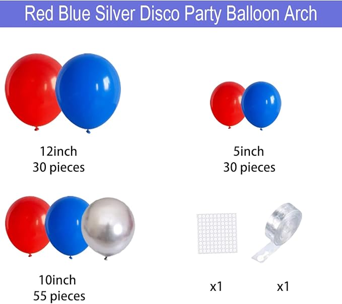 Red Blue Silver Balloon Garland Arch Kit - Red, Blue and Metallic Silver Balloons Patriotic Balloon for Birthday Wedding Anniversary 2025 Graduation Independence Day Party Decorations