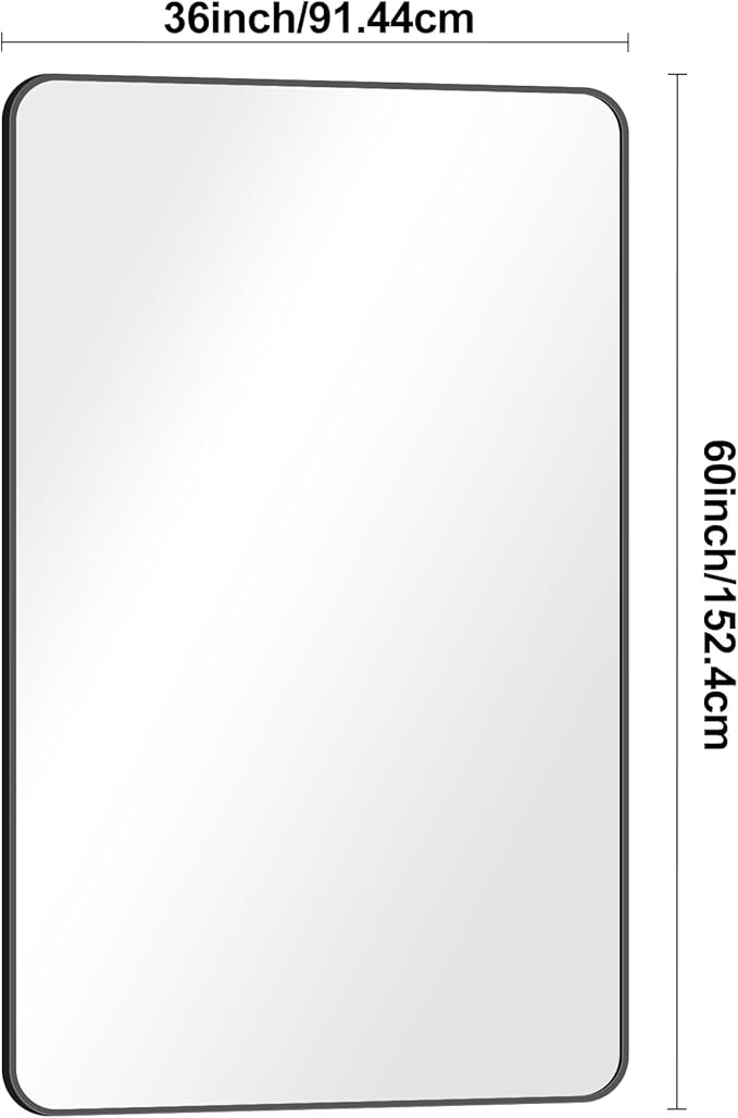 BONEWEI 60x36 inch Large Bathroom Mirror,Black Rectangle Mirror,Wall Mounted Bathroom Frame Vanity Mirror with Round Corner for Bedroom Living Room, Entryway Hangs Horizontal or Vertical