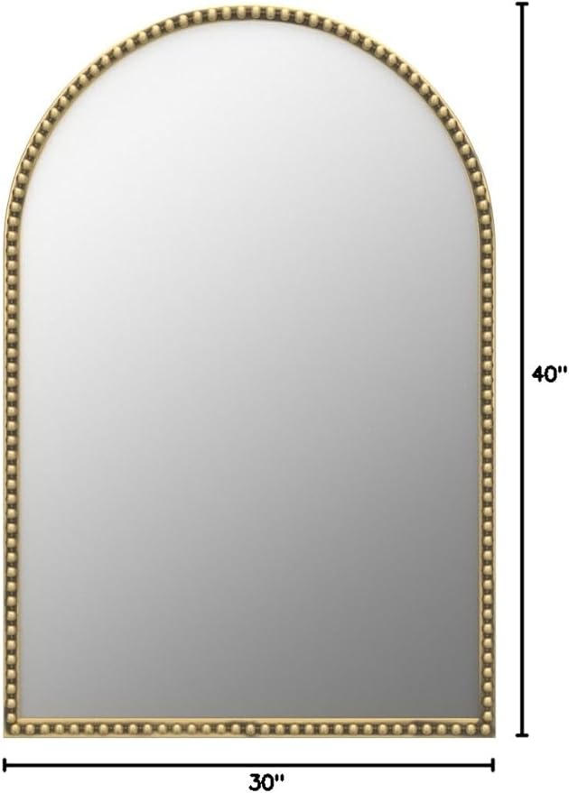 Arched Wall Mirror for Bathroom, 30"x40" Metal Beaded Frame Decorative Accent Mirror, Large Modern Distressed Hanging Wall Decor for Washroom, Bedroom, Living Room, Entryway, Antique Gold