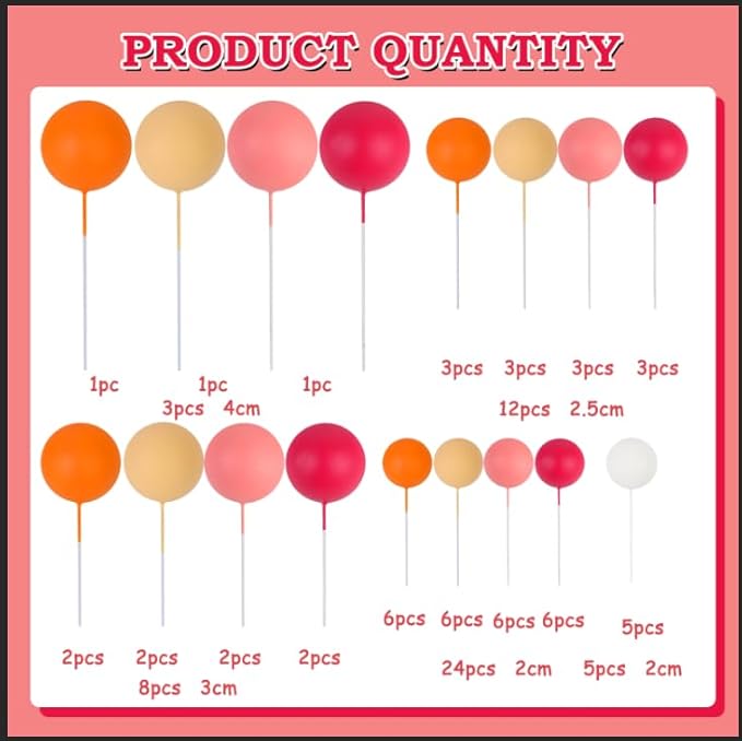 52 Pcs Goovy Theme Ball Cake Decorations - Rose Pink Orange Yellow White Ball Dessert Picks & Cupcake Toppers, Wedding Bridal Shower Birthday Party Baby Shower Gender Reveal Cake Supplies