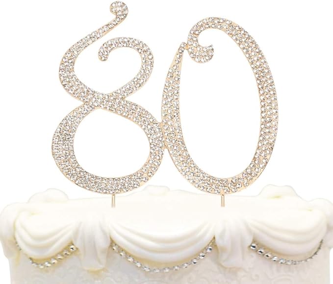 Bling Crystal Rhinestone 80 Birthday Cake Topper - Best Keepsake | 80th Party Decorations Gold