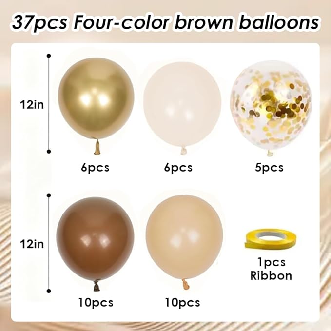 Brown and Gold Balloons, 12 Inch Light Sand White Confetti Balloons for Neutral Bridal Shower, Birthday, Baby Shower Party Decorations