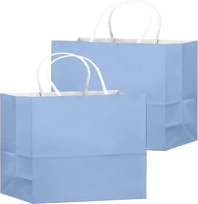qiqee 24PCS Large Gift Bag with Handles Bulk 13"x4.5"x10" Gift Bags Light Blue Bags Multiple Uses (32x11x25cm,Wide Large)