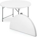 OS MOTOR 5ft Round Folding Table with Carry Handle, Portable Heavy Duty Plastic Utility Table with Steel Legs for Party, Wedding, Camping, Indoor, Outdoor Event, 60 Inch, White