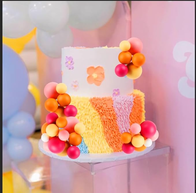 52 Pcs Goovy Theme Ball Cake Decorations - Rose Pink Orange Yellow White Ball Dessert Picks & Cupcake Toppers, Wedding Bridal Shower Birthday Party Baby Shower Gender Reveal Cake Supplies