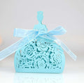 Steedna 50 Pack Bride Pattern Chocolate Gift Box Sector Pearl Paper Hollow Out Small Gift Box Wedding Dress Laser Cut with Ribbons Candy Boxes Party Favors Chocolate Box (Tiffany)