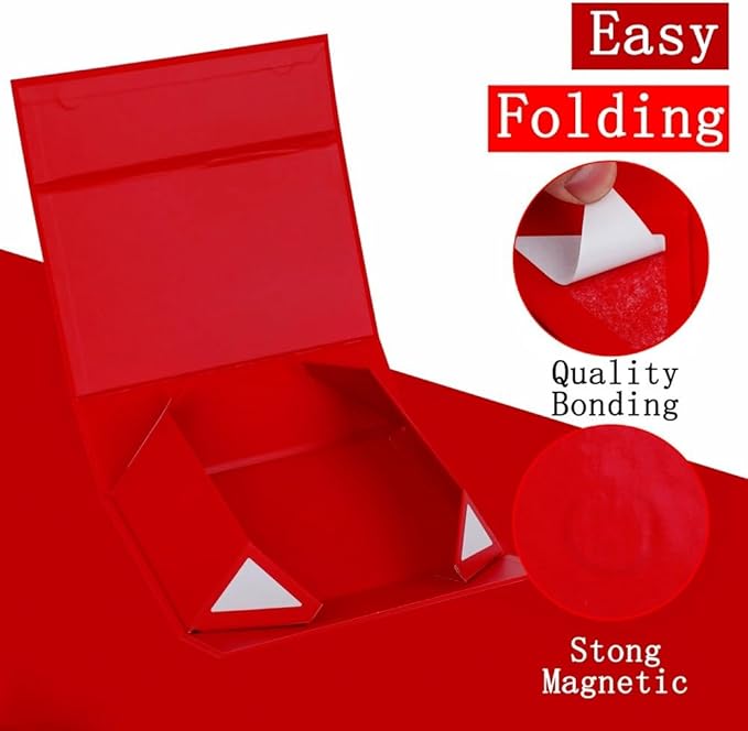 UoeRing 1 Pcs Red Gift Box 11.5x8x4 inch Luxury Gift Box for Presents with Magnetic Lid Collapsible,Valentine's Day,Christmas,Contains Card, Ribbon, Tissue Paper,Shredded Paper Fille