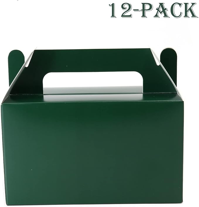 Oletx 12Pcs Dark Green Gable Gift Boxes, 5.9'' Small Party Favor Treat Box, Goodie Box, Cookie Candy Box for St Patricks Day Birthday, Classroom Activity and Any Fun Occasion Decoration Supplies.
