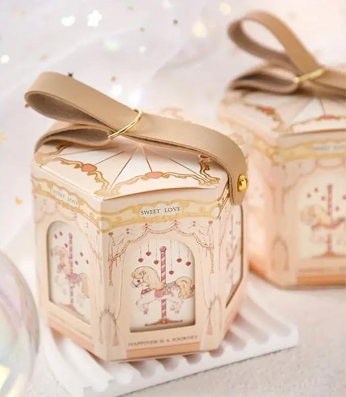 FavorsXtra - 10 Pcs Party Favor Boxes, Treat Containers, Candy Boxes, Favors boxes for a Wedding, Birthday, Baby, or Bridal shower, Full Moon Design Box. (Champagne Gold)