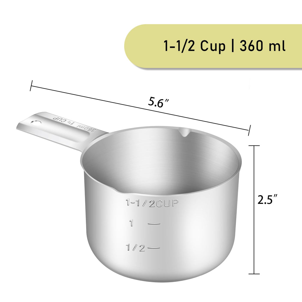 1PCS 1-1/2CUP(360ml) Measuring Cup, 18/8 Stainless Steel Measure Scoop