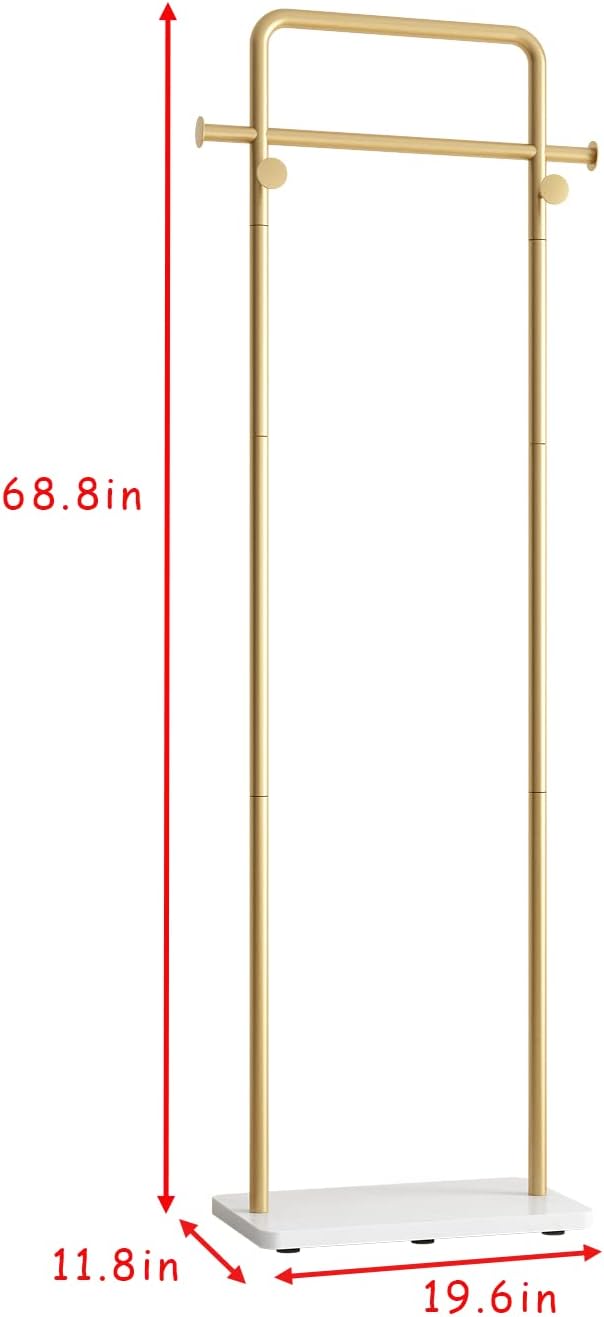 TIEOU Gold Clothing Racks with Shelf, Heavy Duty Gold Clothes Racks for Boutiques, Free-Standing Metal Garment Rack for Hanging Clothes, Modern Coat Rack Entryway