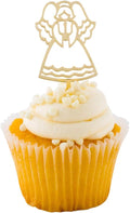 Restaurantware Top Cake 3 X 1.3 Inch Cake Toppers 10 Angel Cake Topper Inserts - Sturdy With Mirrored Detail Gold Paper Cake Decoration Birthday Baby Shower Holidays Supplies