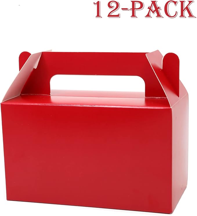 Oletx 12Pcs Dark Red Gable Gift Boxes, 5.9'' Small Party Favor Treat Box, Goodie Box, Cookie Candy Box for Birthday Party, Classroom Activity and Any Fun Occasion Decoration Supplies.