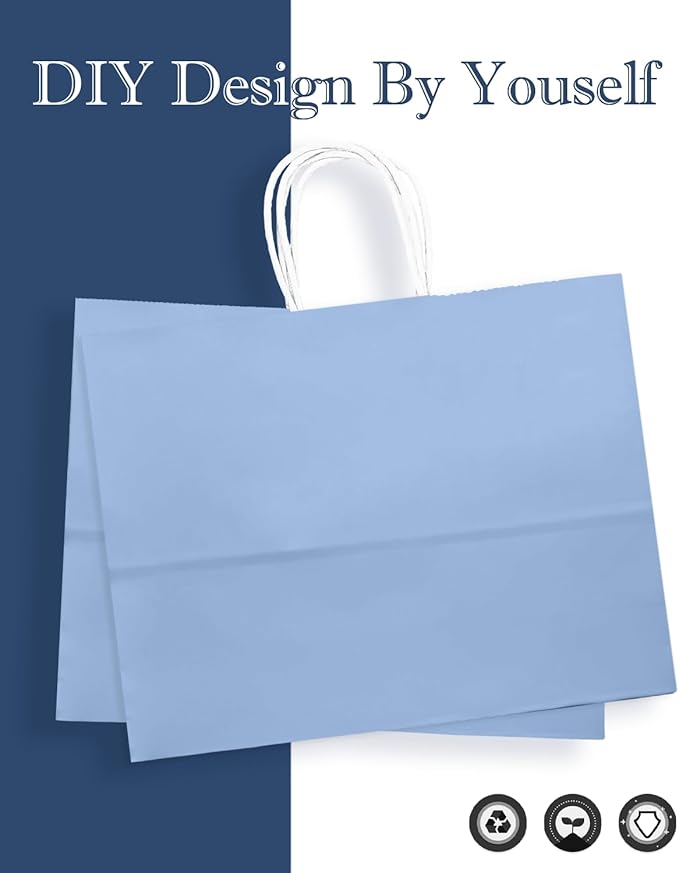 qiqee 24PCS Large Gift Bag with Handles Bulk 13"x4.5"x10" Gift Bags Light Blue Bags Multiple Uses (32x11x25cm,Wide Large)
