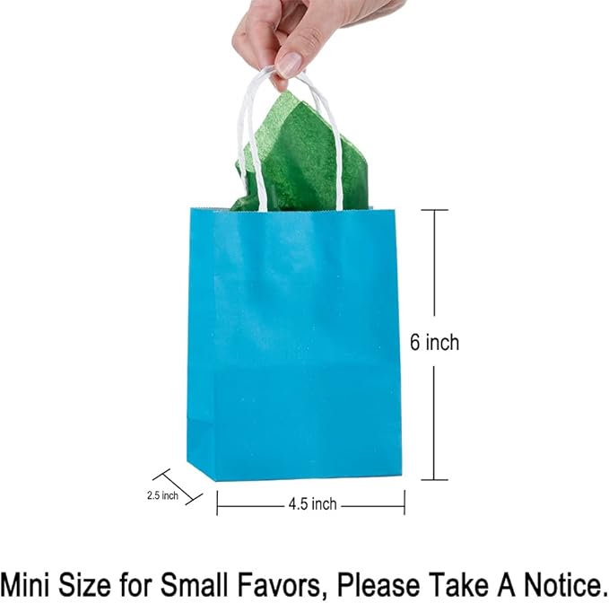 AWELL Small Blue Paper Bags with Handle - Party Favours for Wedding, Birthday, Baby Shower & Gender Reveal - Recycled Pack of 24 (6x4.5x2.5 inch)