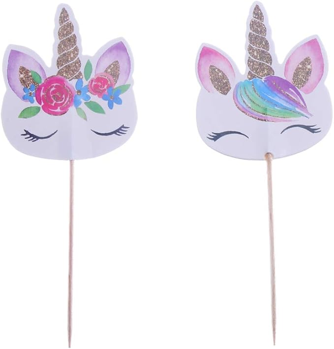 CCINEE 48pcs Rainbow Unicorn Cupcake Toppers Picks Double-Sided Paper Unicorn Cake Toppers for Birthday Party Dessert Decoration