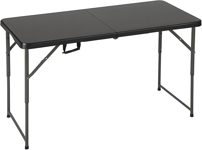FDW 4FT Folding Table, Portable Fold-in-Half Plastic Picnic Party Table with Carrying Handle (Black, 4FT)