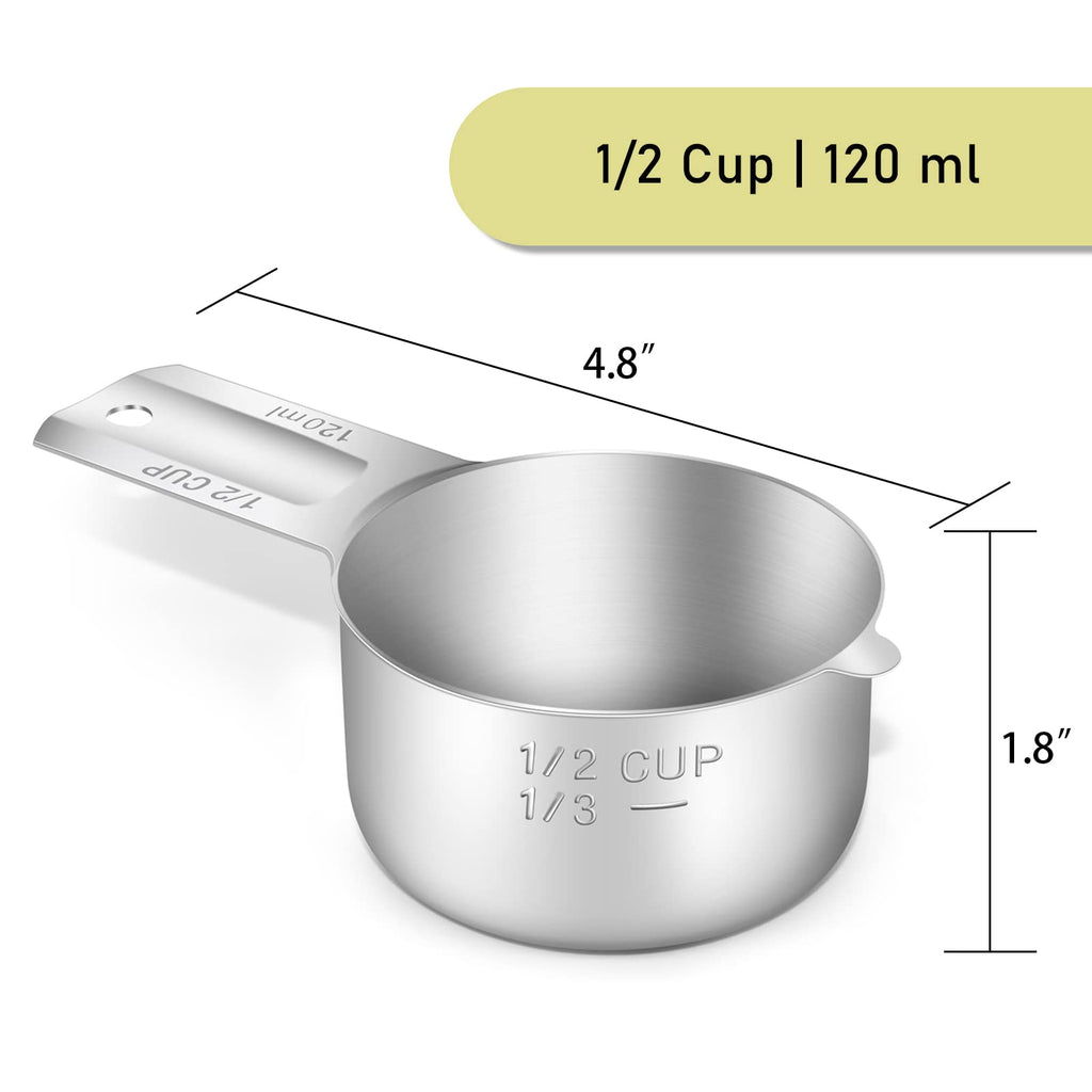 2PCS 1/2CUP(120ml, 4oz) Measuring Cup, 18/8 Stainless Steel Measure Scoop