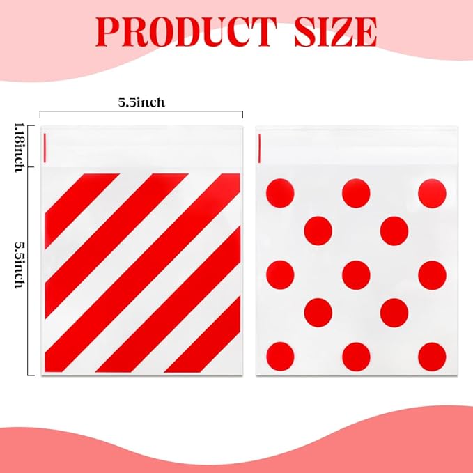 200pcs Cellophane Bags 5.5x5.5 Self Sealing Cookie Bags for Packaging Cellophane Treat Bag for Gift Giving Packaging Christmas Valentines Candy Goodie Homemade Bakery