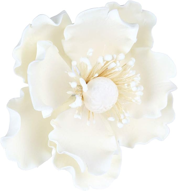 O'Creme Gumpaste Anemone Flower Set of 3 White - Edible Flowers for Cake Decorating - Sugar Paste Flower Decorations for Cakes, Cupcake Toppers - Birthday Party, Wedding, Valentines Day, Baby Shower