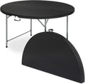 OS MOTOR 5.5ft Round Folding Table with Carry Handle, Portable Heavy Duty Plastic Utility Table with Steel Legs for Party, Wedding, Camping, Indoor, Outdoor Event, 66 Inch, Black