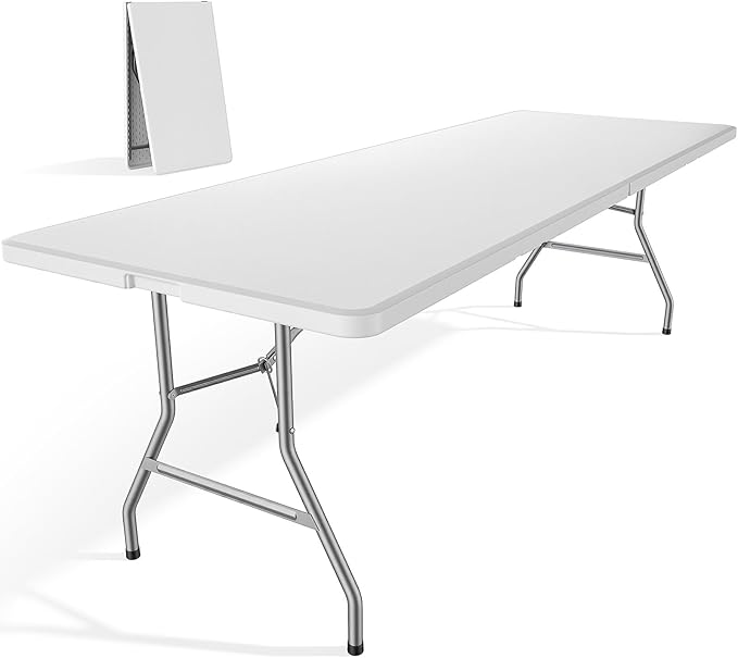DUMOS 7.8 FT Folding Picnic Table Easy to Fold and Store, Foldable Table for Camping Picnic Dining Party Kitchen Outdoor Indoor with Carrying Handle