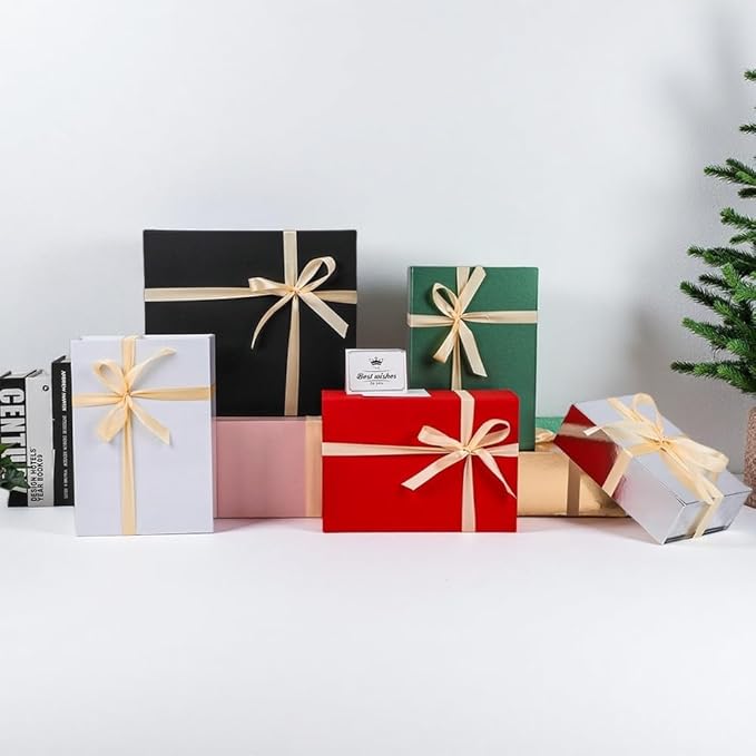 UoeRing 1 Pcs Red Gift Box 11.5x8x4 inch Luxury Gift Box for Presents with Magnetic Lid Collapsible,Valentine's Day,Christmas,Contains Card, Ribbon, Tissue Paper,Shredded Paper Fille