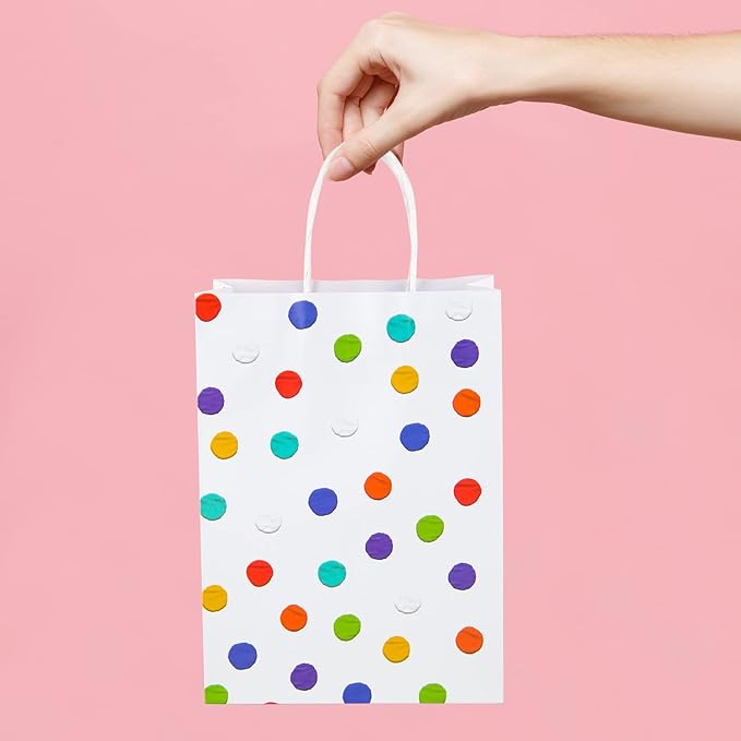 BLEWINDZ 32Pcs Rainbow Small Gift Bags Bulk with 32Pcs Tissue Paper - Colorful Polka Dots Goodie Bags with Handles for Party Favors, Kids Birthday, Baby Shower, Wedding, Shoppings