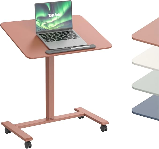 TopJob ANYDESK FOLD Mobile Standing Desk, Portable with Lockable Wheels, Foldable Stand Desk, Rolling Computer Workstations, Used for Home, Couch Side Table, Bedside Table in Bed Room Kitchen
