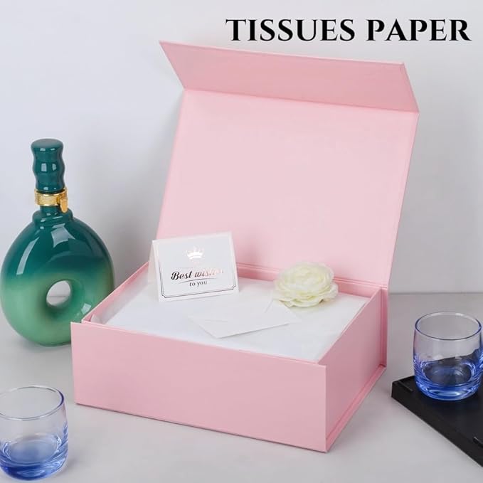 UoeRing 1 Pcs Pink Gift Box 11.5x8x4 inch Luxury Gift Box for Presents with Magnetic Lid Collapsible,Birthday,Christmas,Contains Card, Ribbon, Tissue Paper,Shredded Paper Fille